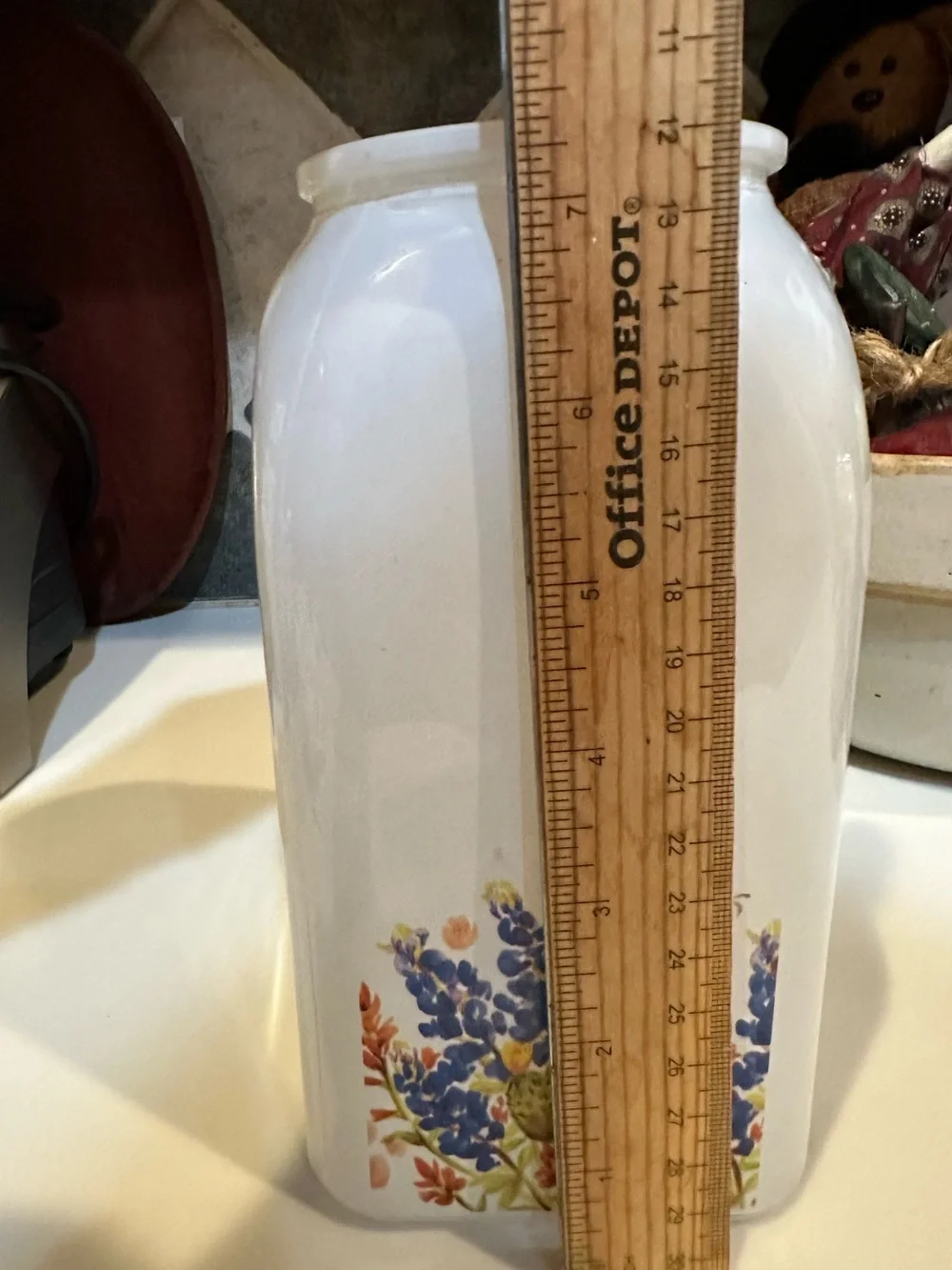FARMHOUSE PAINTED GLASS VASE CONTAINER BLUEBONNET BOTTLE CERAMIC CROC VIB 7.5”